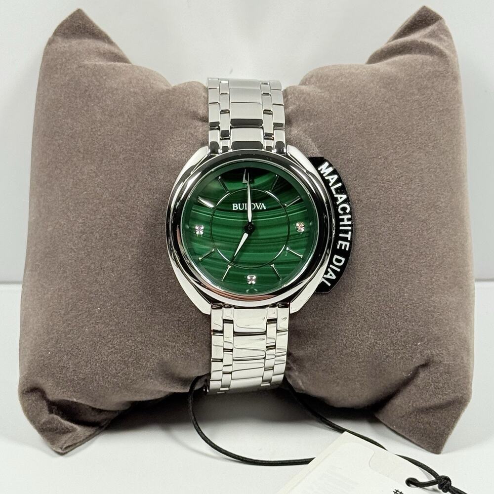 Bulova Classic 96P256 Diamond Malachite Dial Stainless Steel Women's Watch - Picture 1 of 8
